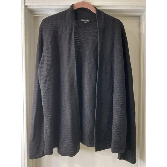 Eileen Fisher Tencell and Silk Black Knit Cardigan Size L - Picture 2 of 6